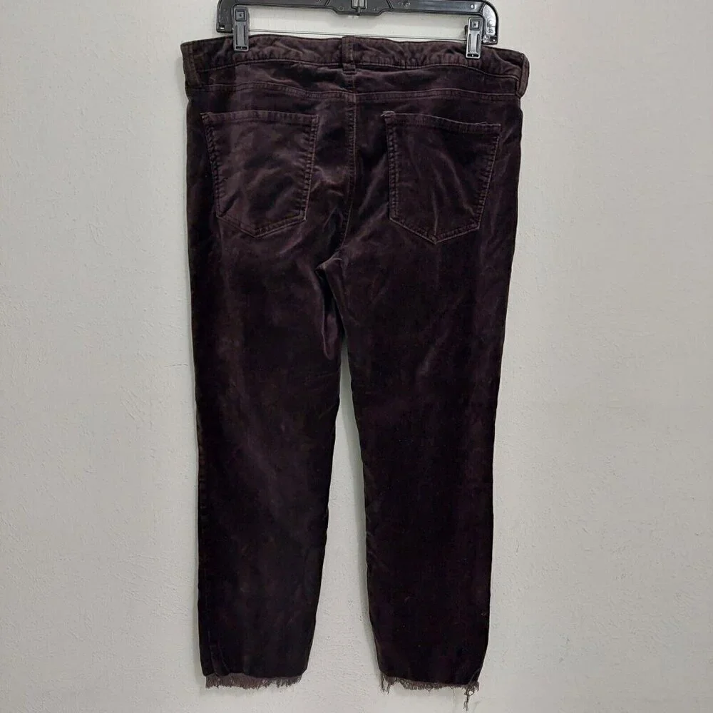Joe Fresh Brown Corduroy Pants Flat Front Slim Raw Hem Stretch Women's Size‎ 12